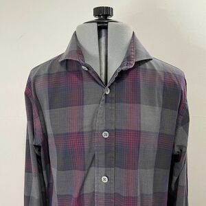 Gitman Bros Blue Plaid Button Up Long Sleeve Shirt French Cuff Size 15 Made USA